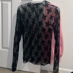 Free People Black Mesh Lace Long Sleeve Top